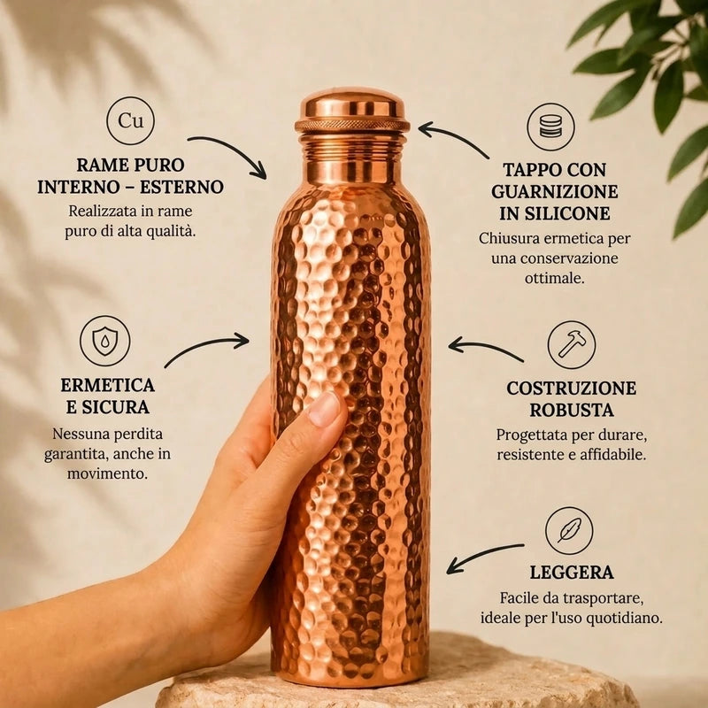 Borraccia in Rame | Acqua Purificata Naturalmente, Senza Plastica