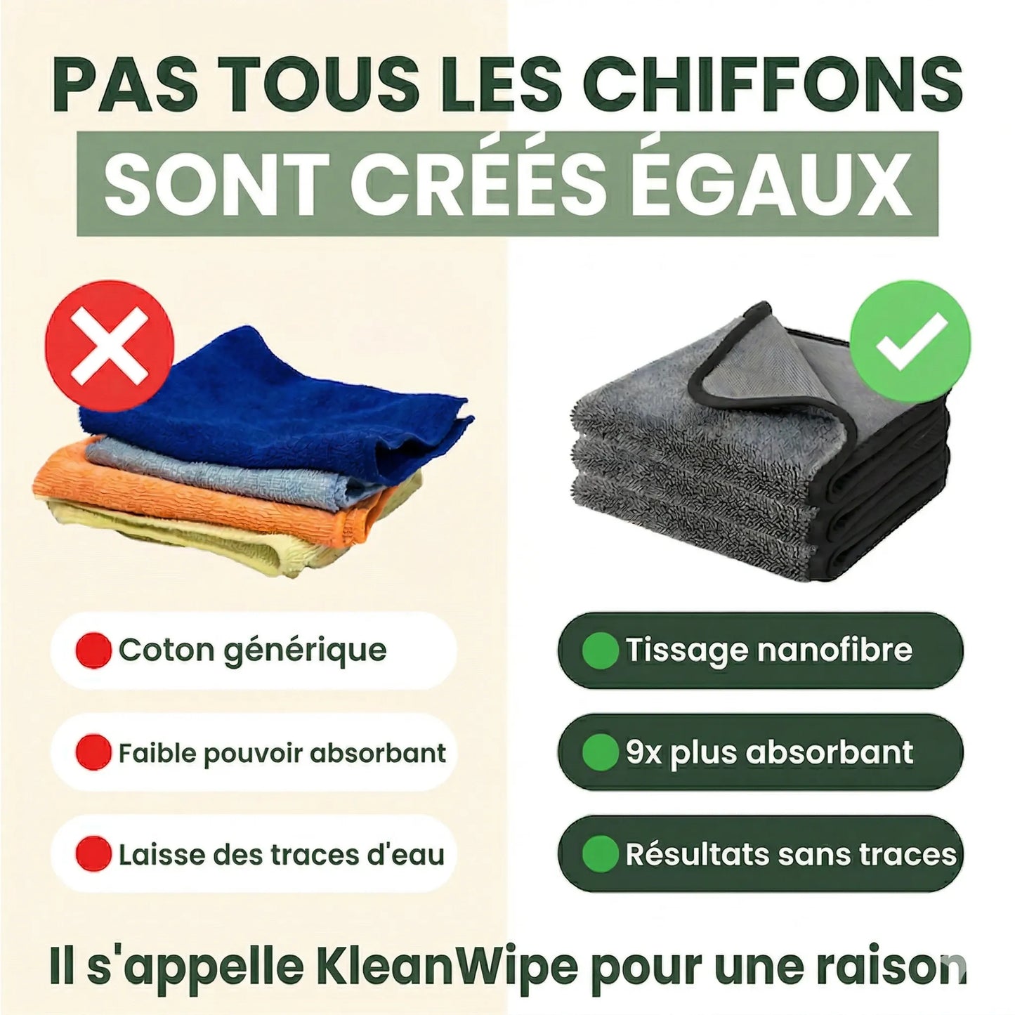 KleanWipe XXL (40x60cm) - Un miroir impeccable en 10 secondes — sans produit chimique